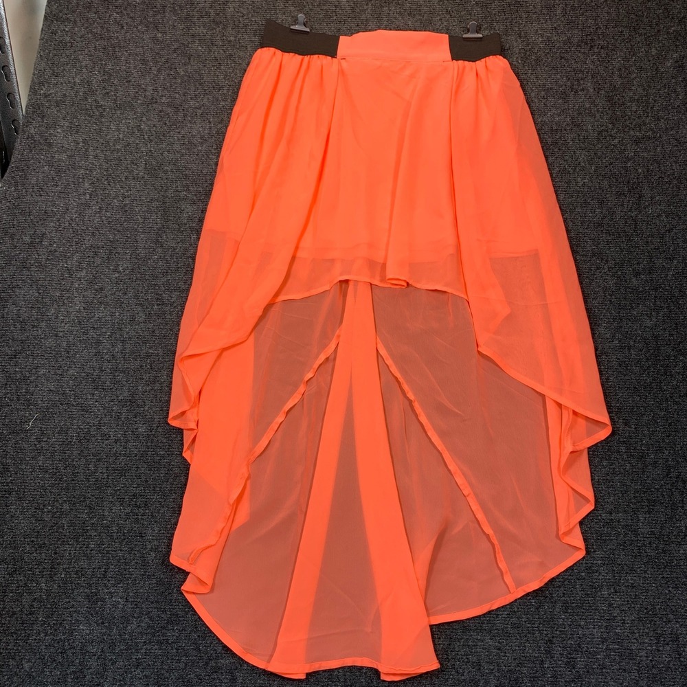 No Boundaries High Low Mini Skirt Womens L Neon Orange Sheer Festival Rave Edgy